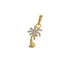 14k Yellow Gold "Sea Jewels" Palm Tree with Diamond Pave Fronds Pendant, 23D=.15tw