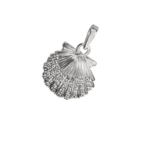 14k White Gold "Sea Jewels" Diamond Pavé Medium Scallop Pendant, 36D=.24tw