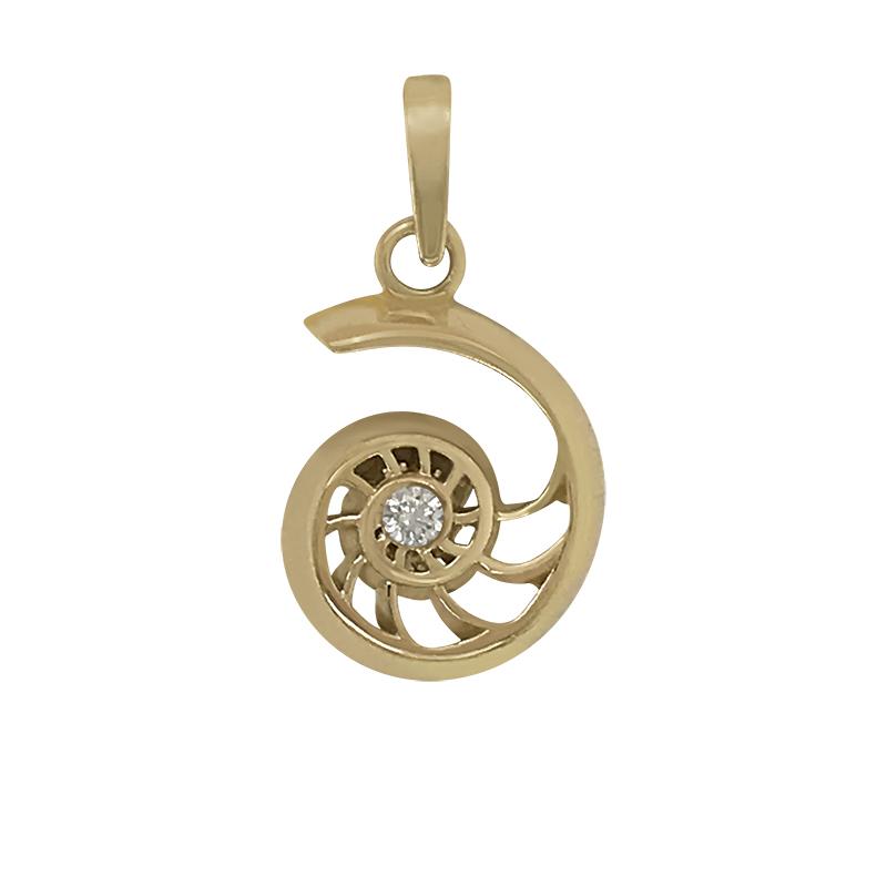 14k Yellow Gold "Sea Jewels" Nautilus Shell Pendant with Single Diamond, D=.05tw