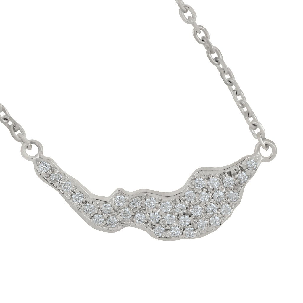 14k White Gold East/West Small Sanibel Map Necklace with Pavè Diamonds 17", D=.35tw