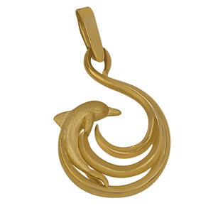 14k Yellow Gold Open Wave with Dolphin Pendant