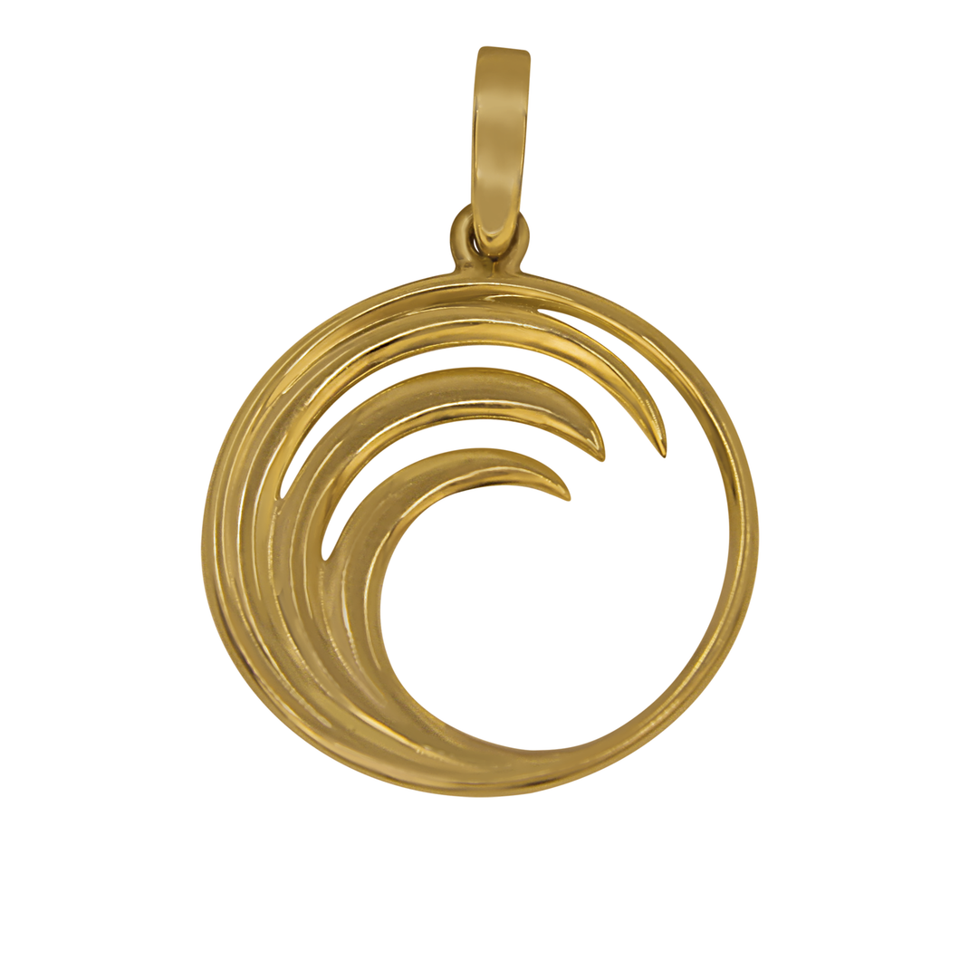 14k Yellow Gold Circle Wave Pendant