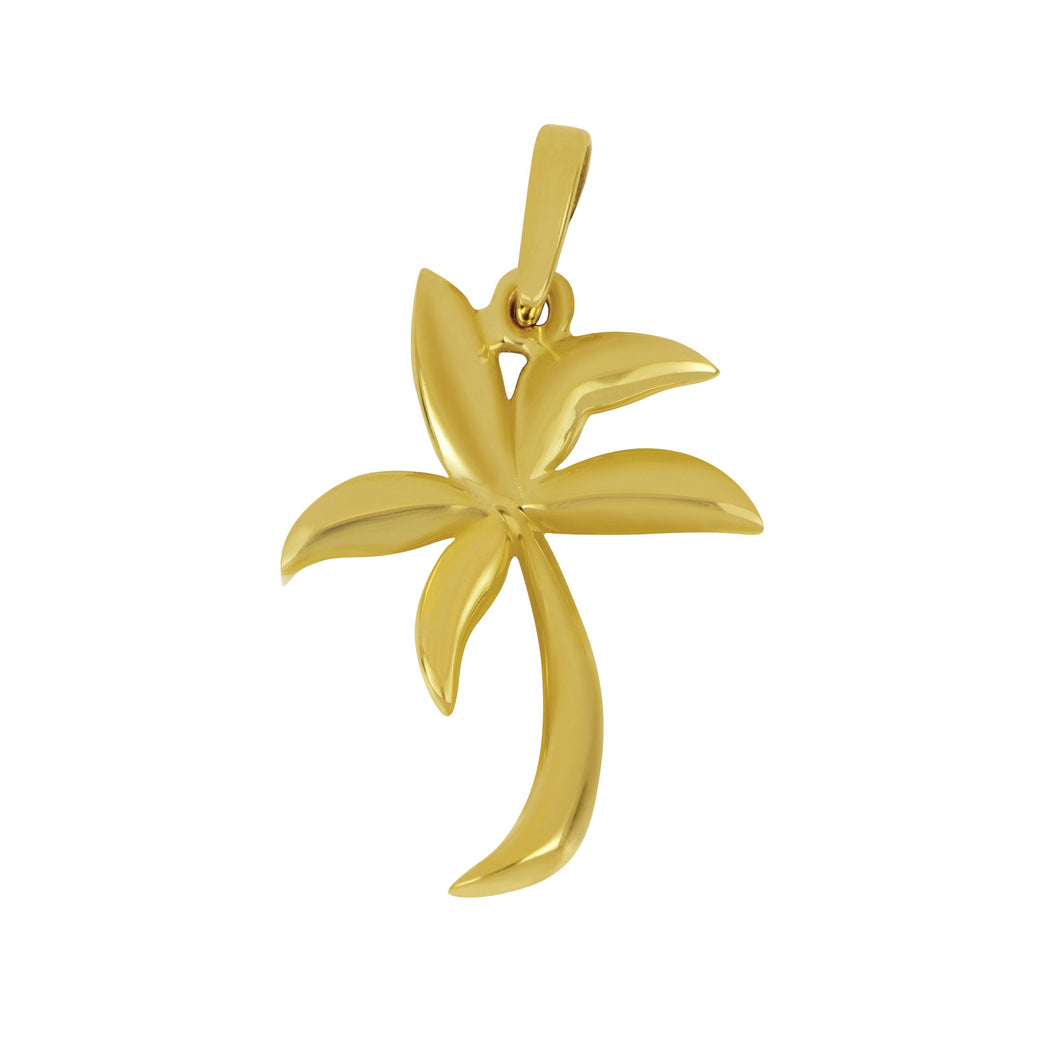 14K Yellow Gold Medium Soft Graphic Palm Tree Pendant