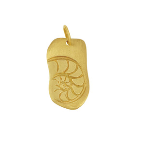 14 karat Yellow Gold Nautilus Tag "Seashells are Love Letters in the Sand" Pendant