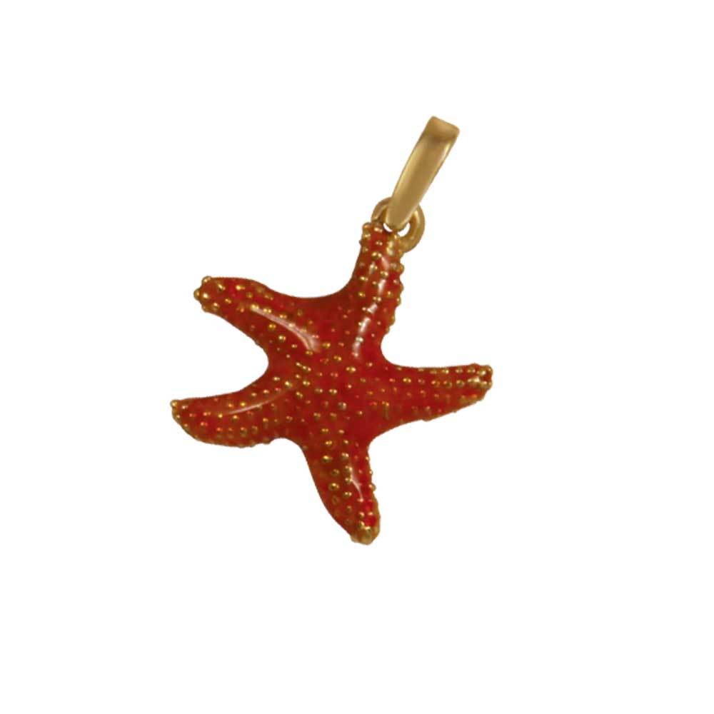 14k Yellow Gold Bumpy Starfish Orange Enamel Pendant