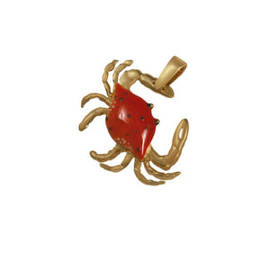 14k Yellow Gold Medium Crab Orange Enamel Pendant