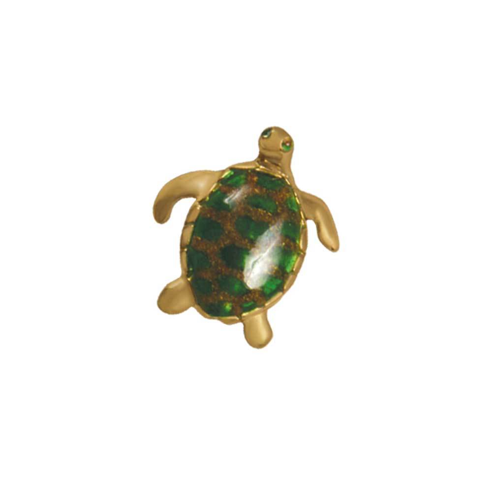 14k Yellow Gold Medium Turtle Green Enamel Pendant