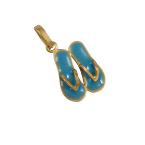 14k Yellow Gold Double "Sanibel Sandals" Blue Enamel Pendant