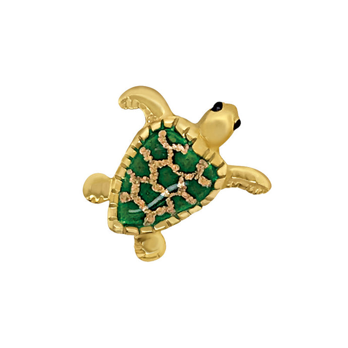 14 Karat Yellow Gold Small Turtle with Green Enamel Pendant
