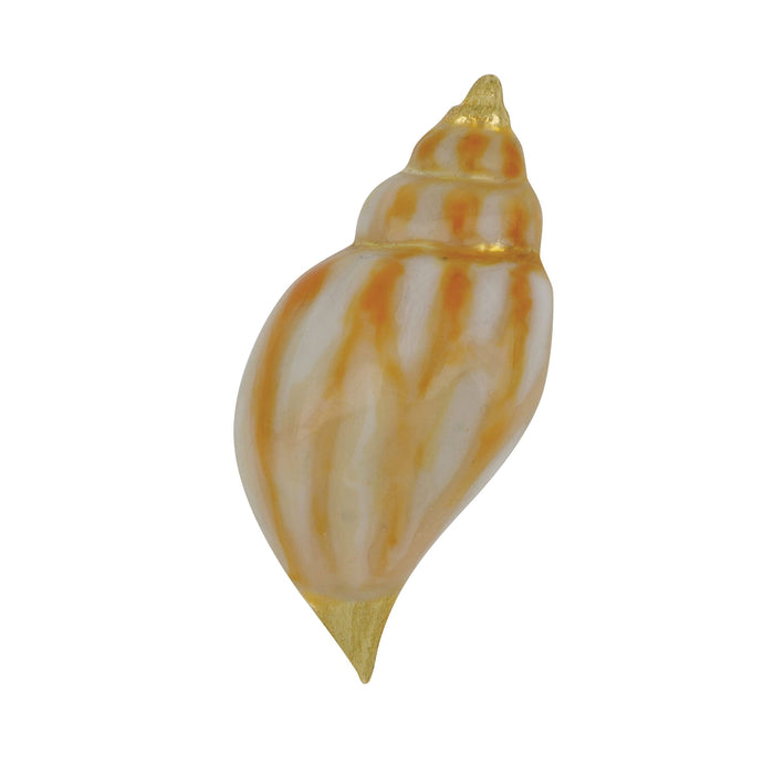 14K Yellow Gold White and Orange Enamel Tulip Shell Pendant