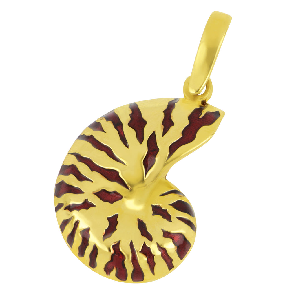 14K Yellow Gold Nautilus With Brown Enamel Pendant