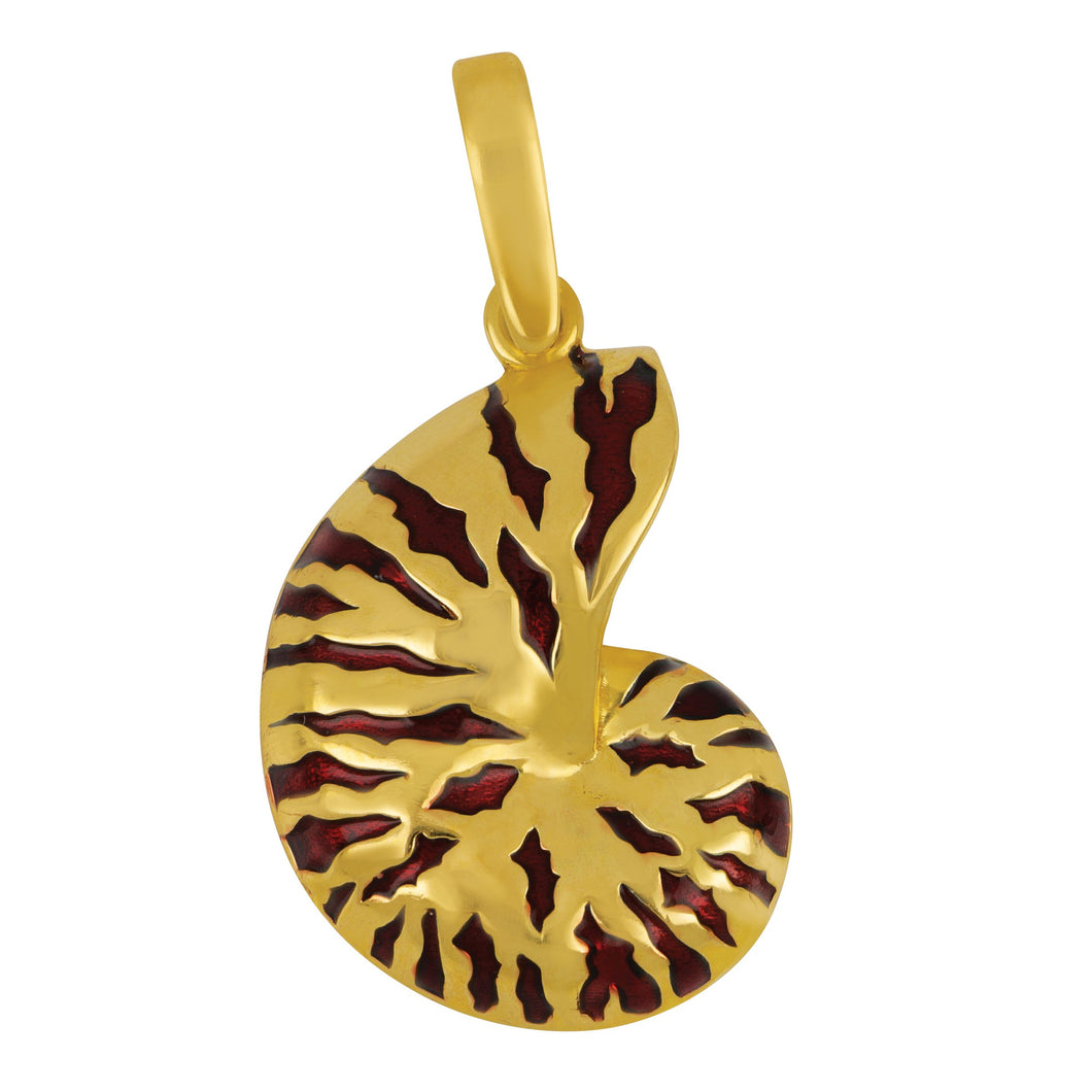 14K Yellow Gold Nautilus With Brown Enamel Pendant