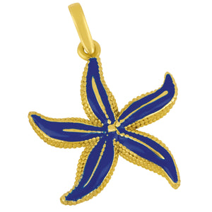 14k Yellow Gold Large Blue Enamel Starfish Pendant