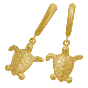 14k Yellow Gold Small Turtle Euro Wire Earrings