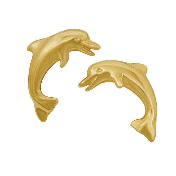 14k Yellow Gold Small Laughing Dolphin Earrings