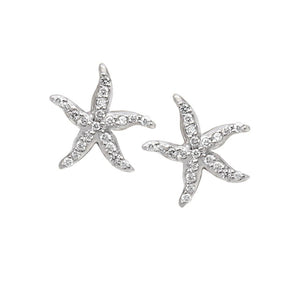 14k White Gold "Sea Jewels" Diamond Pavé Starfish Earrings, D=.42tw