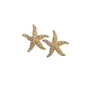 14k Yellow Gold "Sea Jewels" Diamond Pave Starfish Earrings, D=.42tw