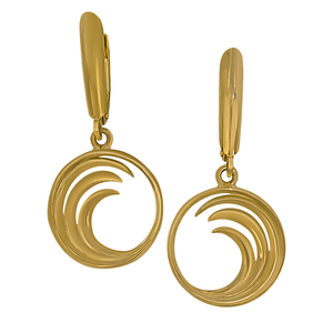 14k Yellow Gold Small Circle Wave Euro Wire Earrings