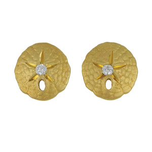 14K Yellow Gold 11mm Sanddollar Diamond Earrings, D=.06tw