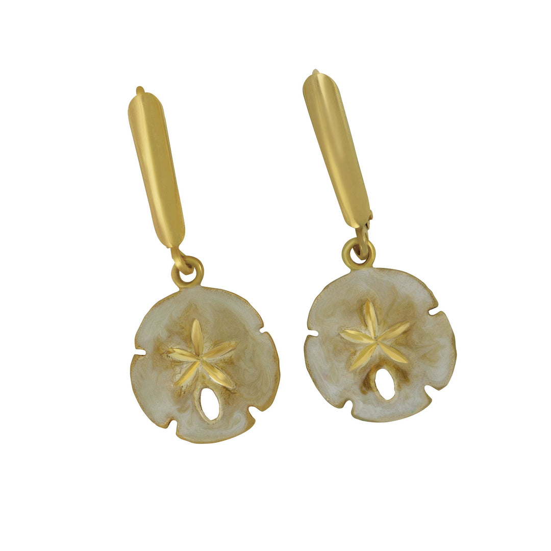 14k Yellow Gold 14mm Sanddollar Enamel Euro Earrings