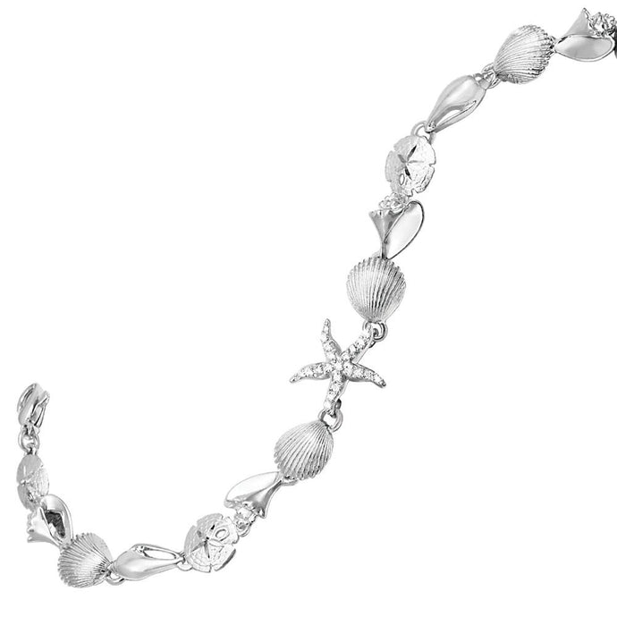 14k White Gold Sealife Quad with Diamond Starfish Bracelet, D=.21tw