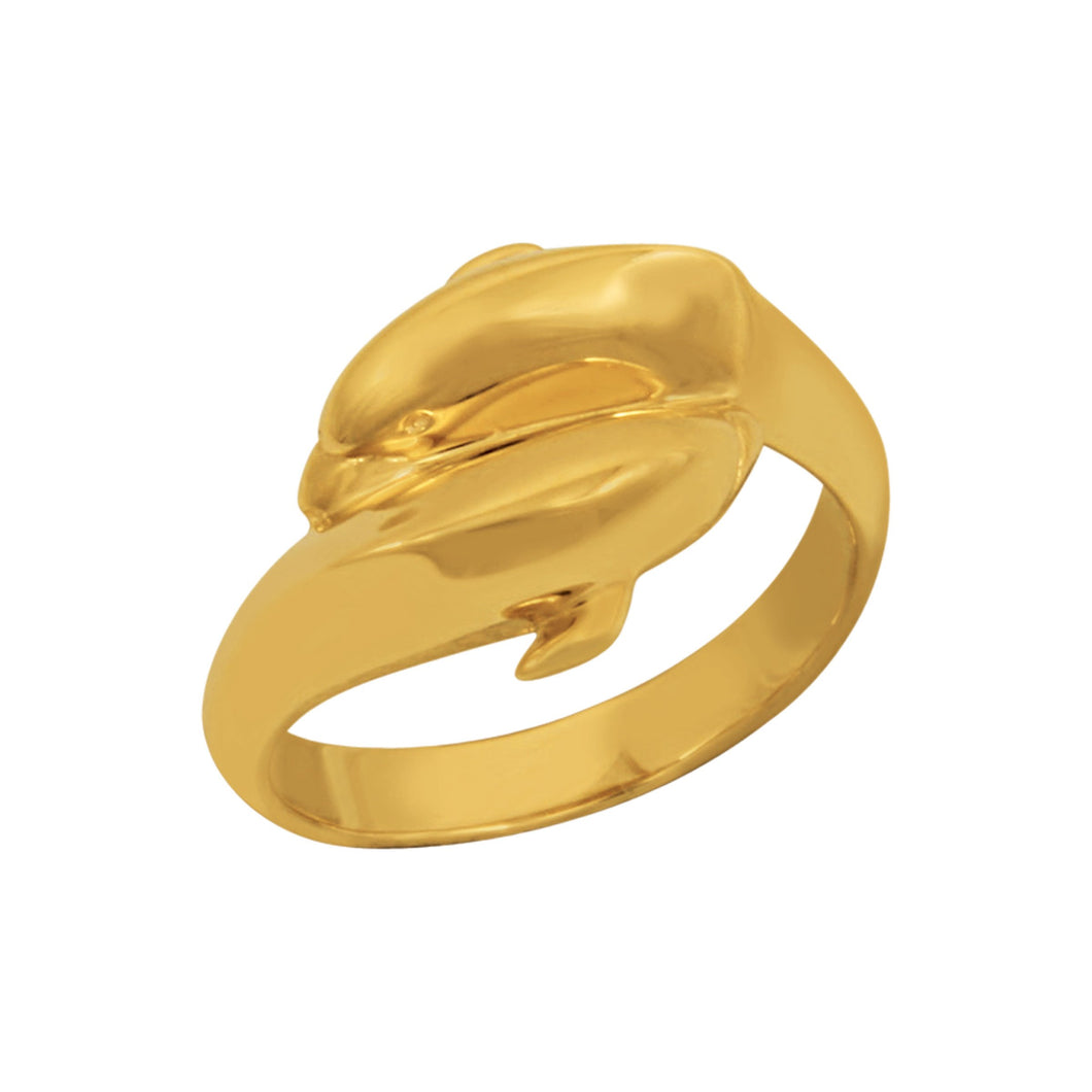 14K Yellow Gold By-Pass Dolphin Ring, Size 7