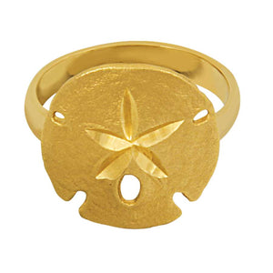 14k Yellow Gold Sanddollar with Hammered Shank Ring, Size 6.5