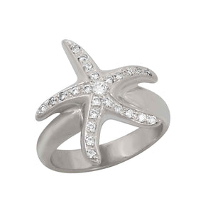 14 karat White Gold Diamond Pave Starfish Ring, D=0.26tw