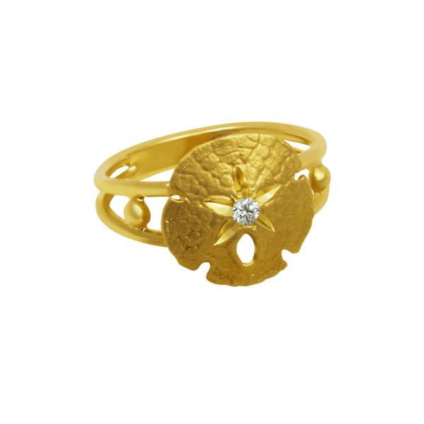 14k Yellow Gold 14mm Sanddollar with Diamond Center Ring