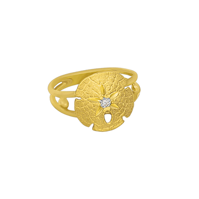 14kt Yellow Gold 14mm Sanddollar with Diamond Ring, D=.05ct GH/SI1