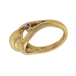 02 February "Birthshell" 14K Yellow Gold Ring:  The Tulip Shell with Amethysts