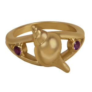 02 February "Birthshell" 14 Karat Yellow Gold Ring: The Tulip Shell with Amethysts