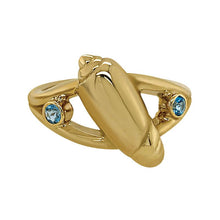 Load image into Gallery viewer, 03 March &quot;Birthshell&quot; 14K Yellow Gold Ring:  The Olive Shell with Aquamarines