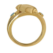 Load image into Gallery viewer, 03 March &quot;Birthshell&quot; 14K Yellow Gold Ring:  The Olive Shell with Aquamarines