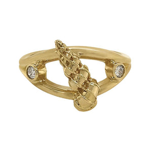 04 April "Birthshell" 14K Yellow Gold Ring: The Wentletrap with Diamonds