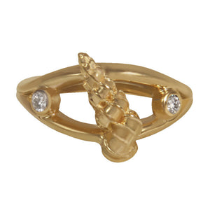 04 April "Birthshell": 14 karat Yellow Gold Ring: The Wentletrap Shell with Diamond
