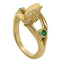 Load image into Gallery viewer, 05 May &quot;Birthshell&quot; 14K Yellow Gold Ring: The Junonia Shell with Emeralds