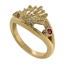 Load image into Gallery viewer, 07 July &quot;Birthshell&quot; 14K Yellow Gold Ring: The Lion&#39;s Paw with Rubies