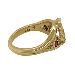07 July "Birthshell" 14K Yellow Gold Ring: The Lion's Paw with Rubies