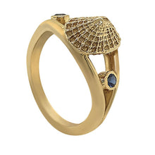 Load image into Gallery viewer, 09 September &quot;Birthshell&quot; 14K Yellow Gold Ring: The Limpet Shell with Sapphires