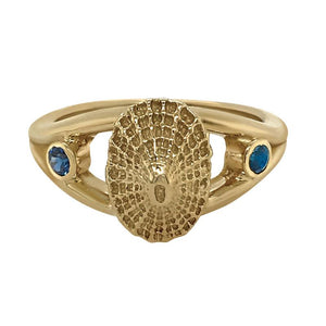 09 September "Birthshell" 14K Yellow Gold Ring: The Limpet Shell with Sapphires
