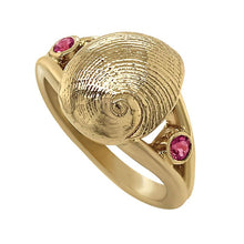 Load image into Gallery viewer, 10 October &quot;Birthshell&quot; 14K Yellow Gold Ring: The Baby&#39;s Ear with Pink Tourmalines