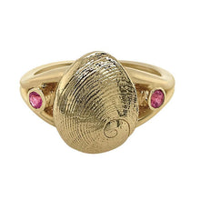 Load image into Gallery viewer, 10 October &quot;Birthshell&quot; 14K Yellow Gold Ring: The Baby&#39;s Ear with Pink Tourmalines