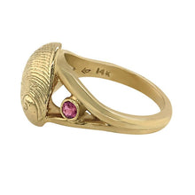 Load image into Gallery viewer, 10 October &quot;Birthshell&quot; 14K Yellow Gold Ring: The Baby&#39;s Ear with Pink Tourmalines