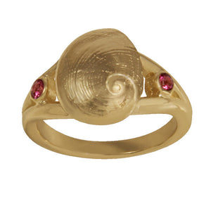 10 October "Birthshell": 14 karat Yellow Gold Ring: The Baby's Ear with Tourmaline