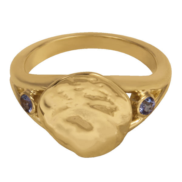 12 December "Birthshell": 14 Karat Yellow Gold Ring: The Jingle Shell with Tanzanites