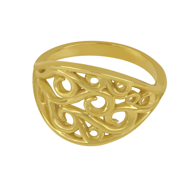 14K Yellow Gold Oval Wave Ring, Size 6.75