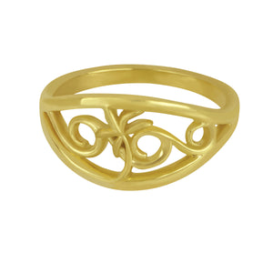 14K Yellow Gold Narrow Wave With Palm Tree Ring, Size 6.75