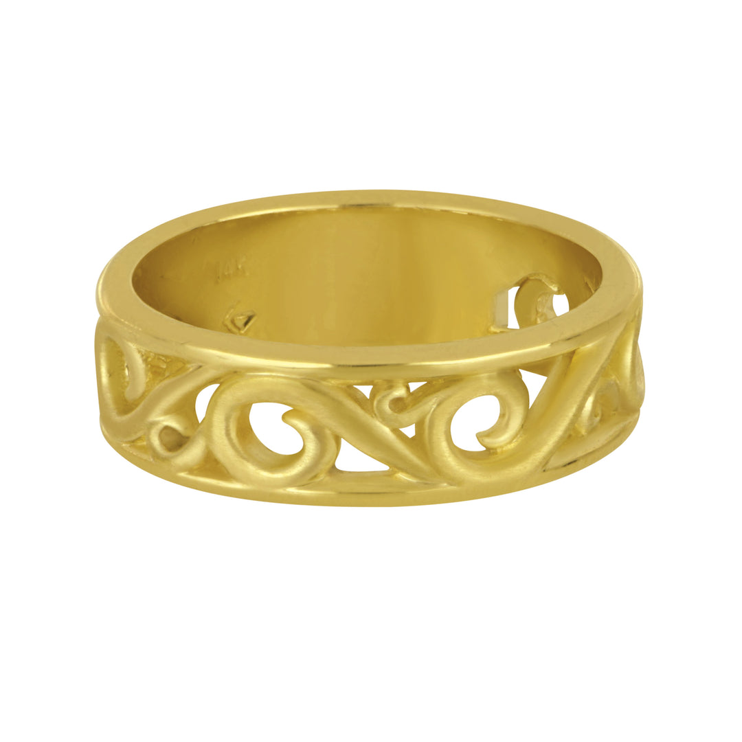 14k Yellow Gold Narrow Wave Band, Size 6.5