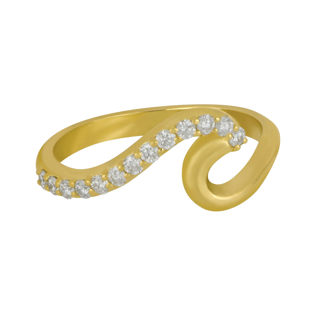 14K Yellow Gold 1/2 Diamond Wave Ring, 13D=.24tw, Size 7